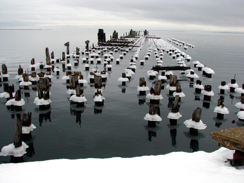 Winter Pilings, Lower Harbor, Marquette Michigan, photo copyright Kim Nixon